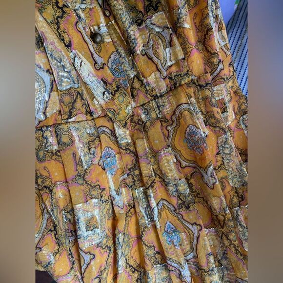 Anthropologie HD in Paris Goldspun Paisley Silk Dress Pleated size 2 Sleeveless - Picture 14 of 17